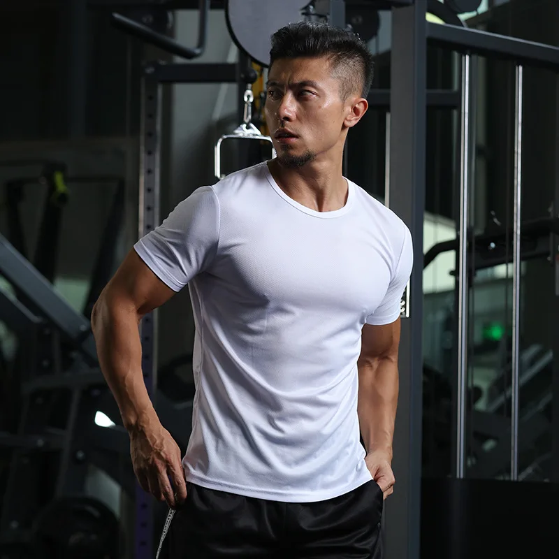 

2022 summer men's running fitness sports mesh fast casual dry sports round neck T-shirt solid color top women