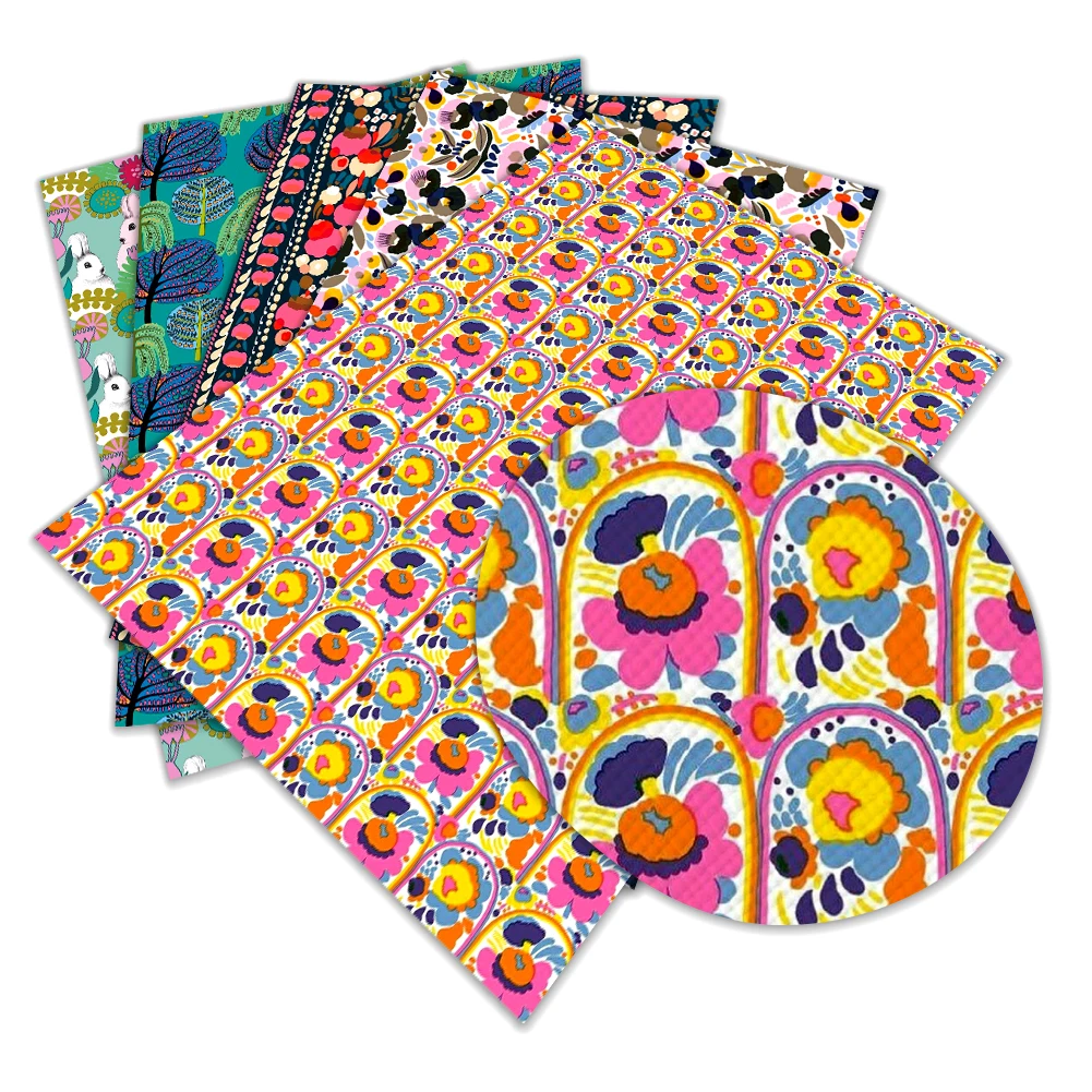 

Beautiful Floral Pattern Printed Cross Grain Faux Leather Sheet for Handmade Crafts Vinyl Material 22*30cm