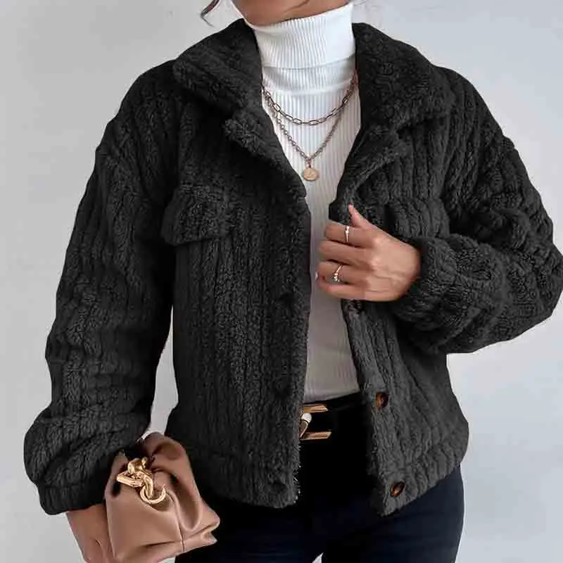 

2023 Winter Thicken Warm Jacket Turndown Collar Coat Solid Causal Cardigan Korean Fashion Casual Loose Single Button Jackets