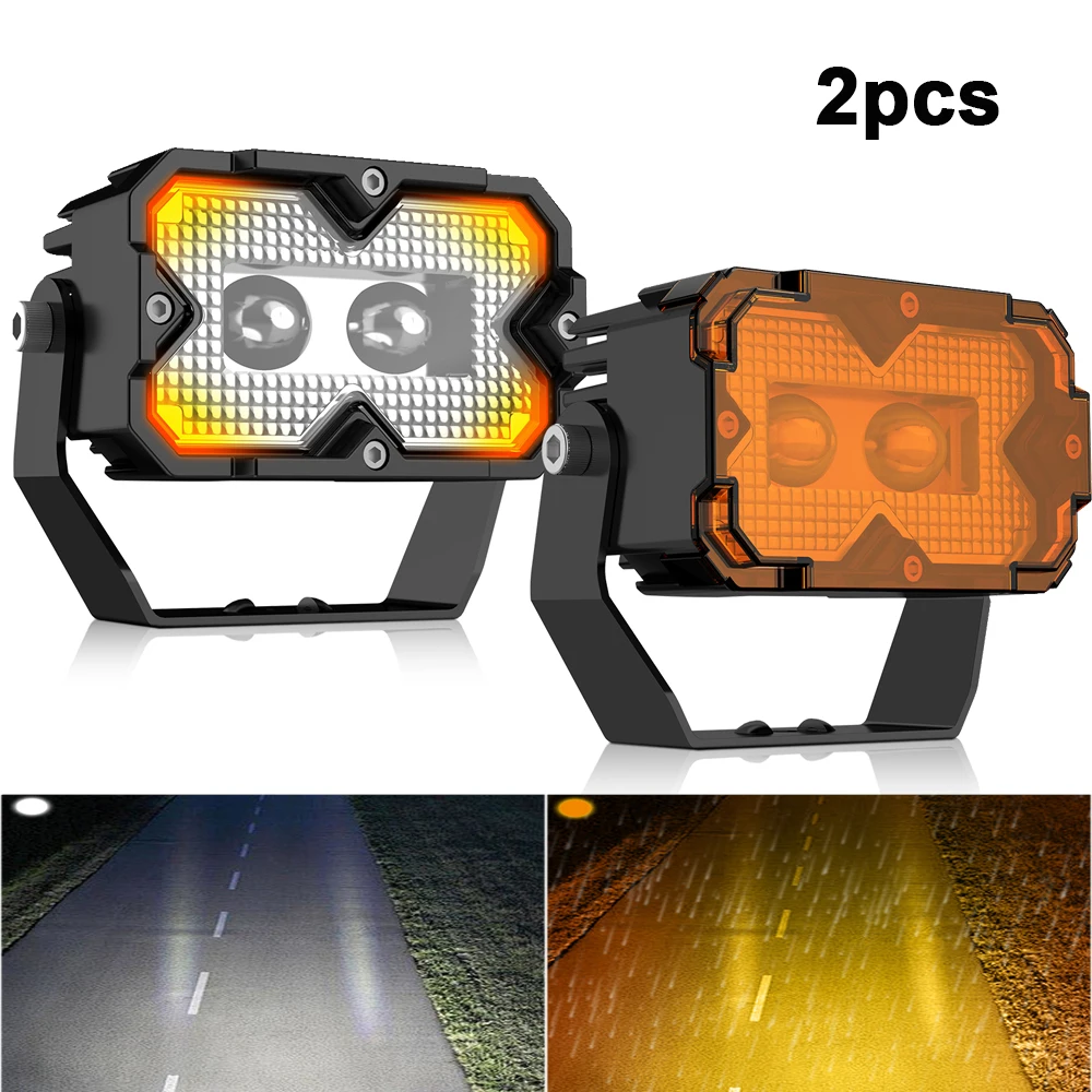 

NLpearl 3-дюймовый светодиодный прожектор 100 Вт, рабочий противотуманный фонарь для внедорожного грузовика 4x4, внедорожника, квадроцикла, аксессуары, двухцветный прожектор, желтый, белый