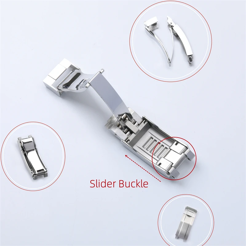 Stainless steel folding buckle glide lock for Rolex submariner Oysterflex Daytona GMT watch band strap Deployment clasp 9mmx9mm