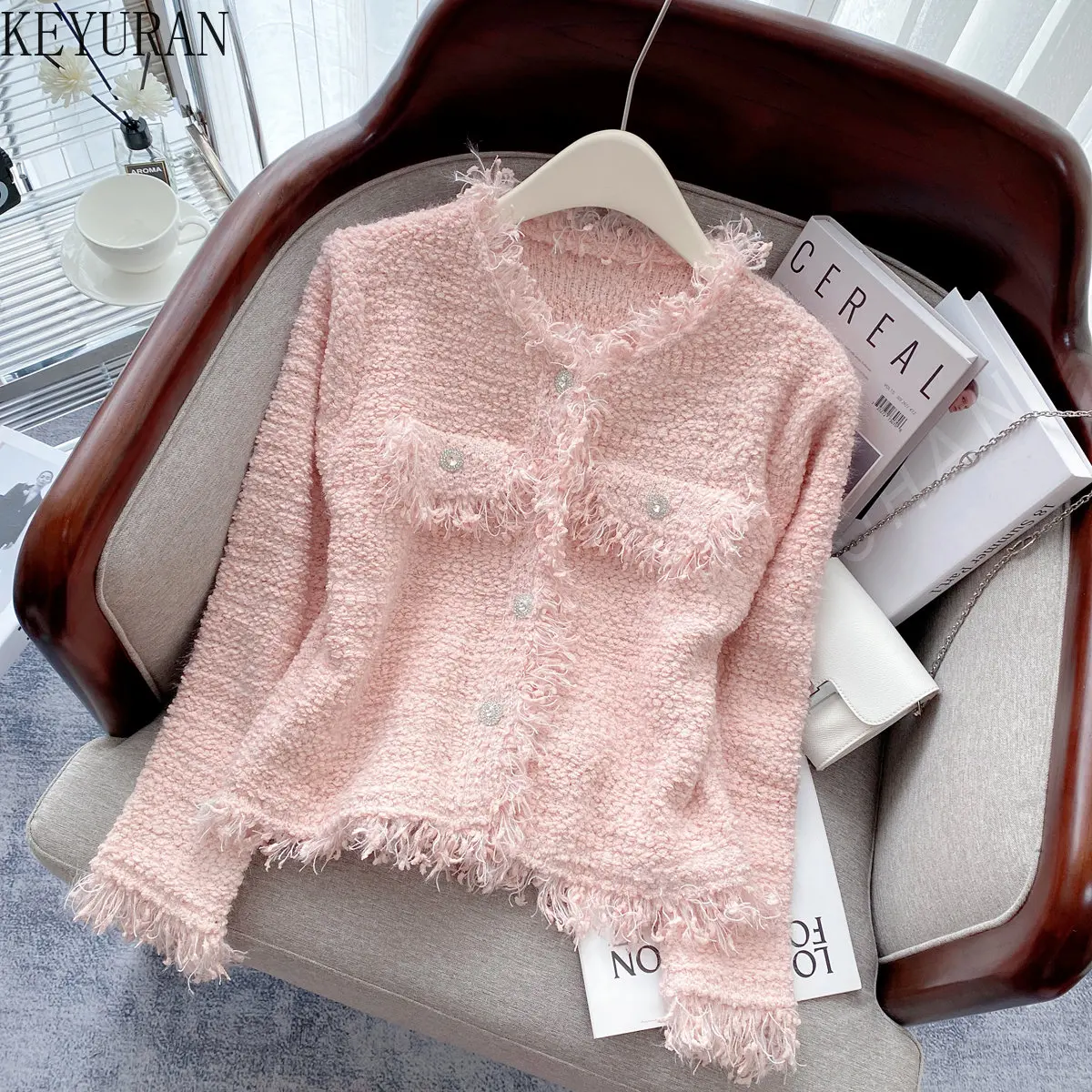 

Tassel Knitted Cardigan Women Sweater Jacket 2022 Autumn Winter Korean Style Pink Long Sleeve Single Breasted Sweaters for Women