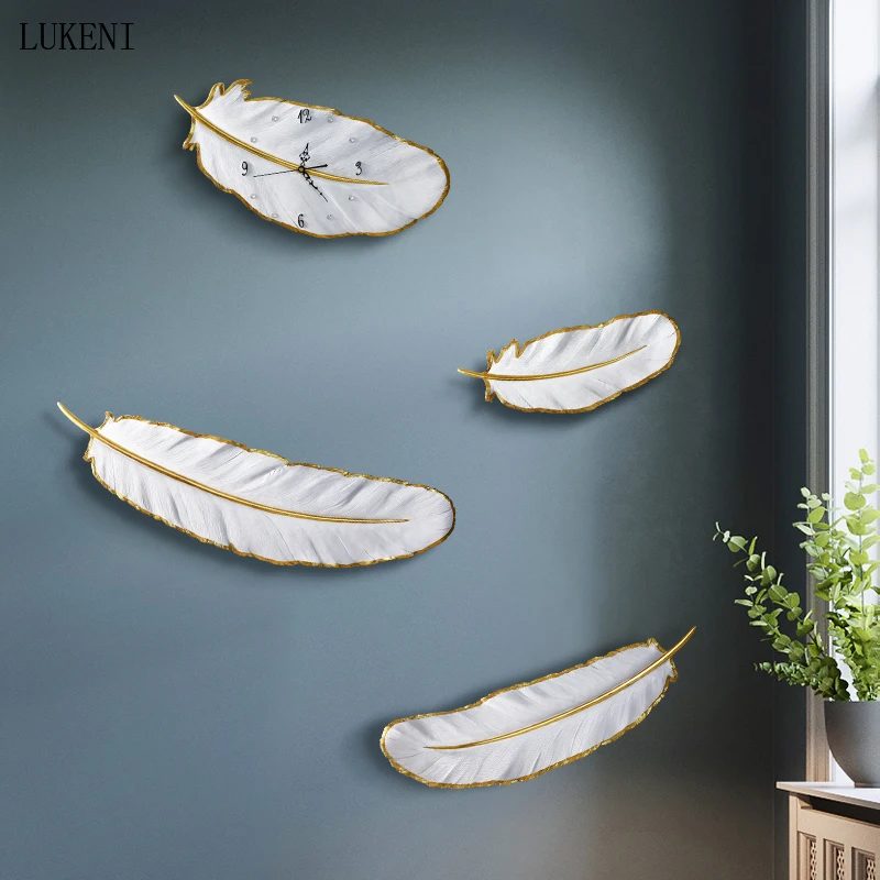 

Nordic Feather Living Room Decoration Sofa Background Wall Restaurant Milk Tea Shop Creative Simple Home Wall Clock