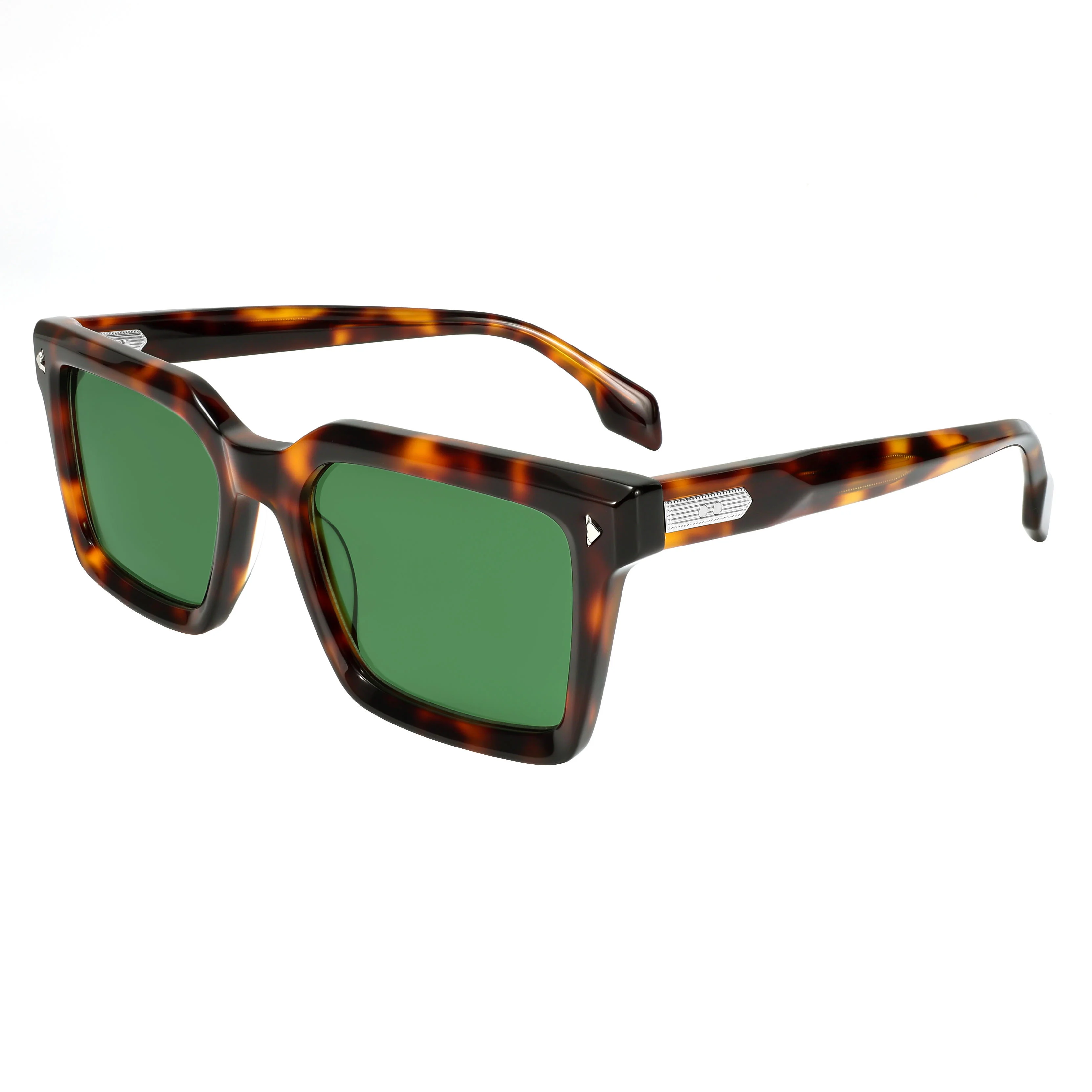 Фото Солнцезащитные очки VZONE Designer Retro Rivet Tortoise Acetate прямоугольной формы, UV400, без поляризации, унисекс №1