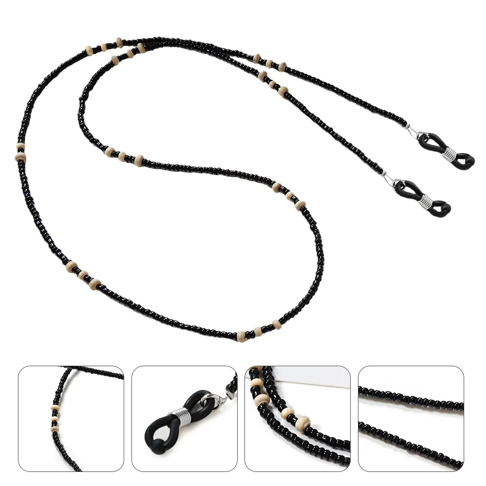 

2Pcs Wooden Bead Chains Fashion Glasses Chains Portable Eyewear Ropes (Black)