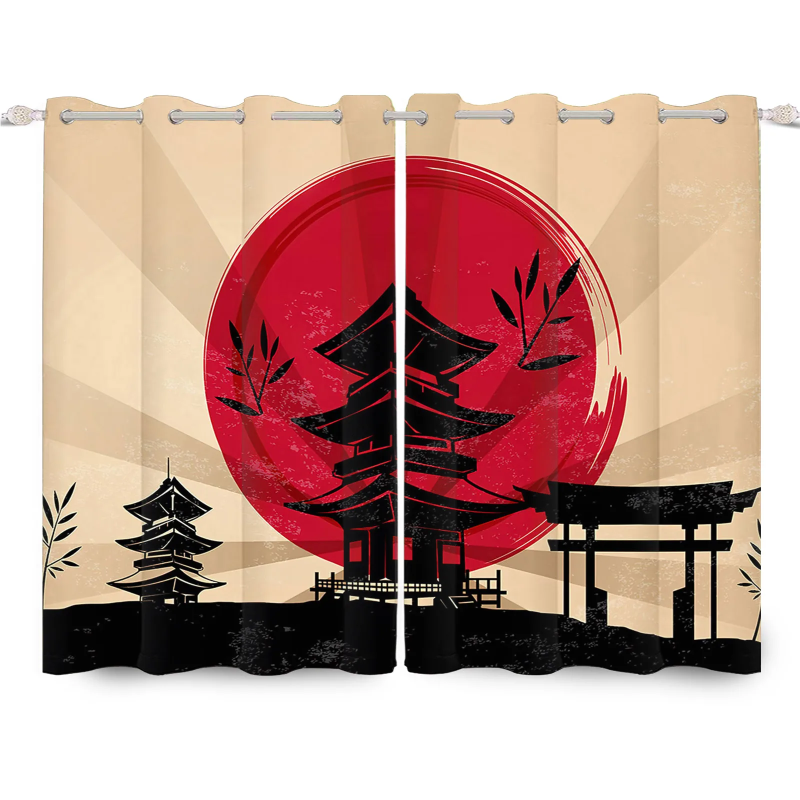 

Japan Style Retro Temple Red Sun Samurai Treatment Curtains Suit For Living Room Bedroom Modern Fashion Cortinas Blackout Drapes