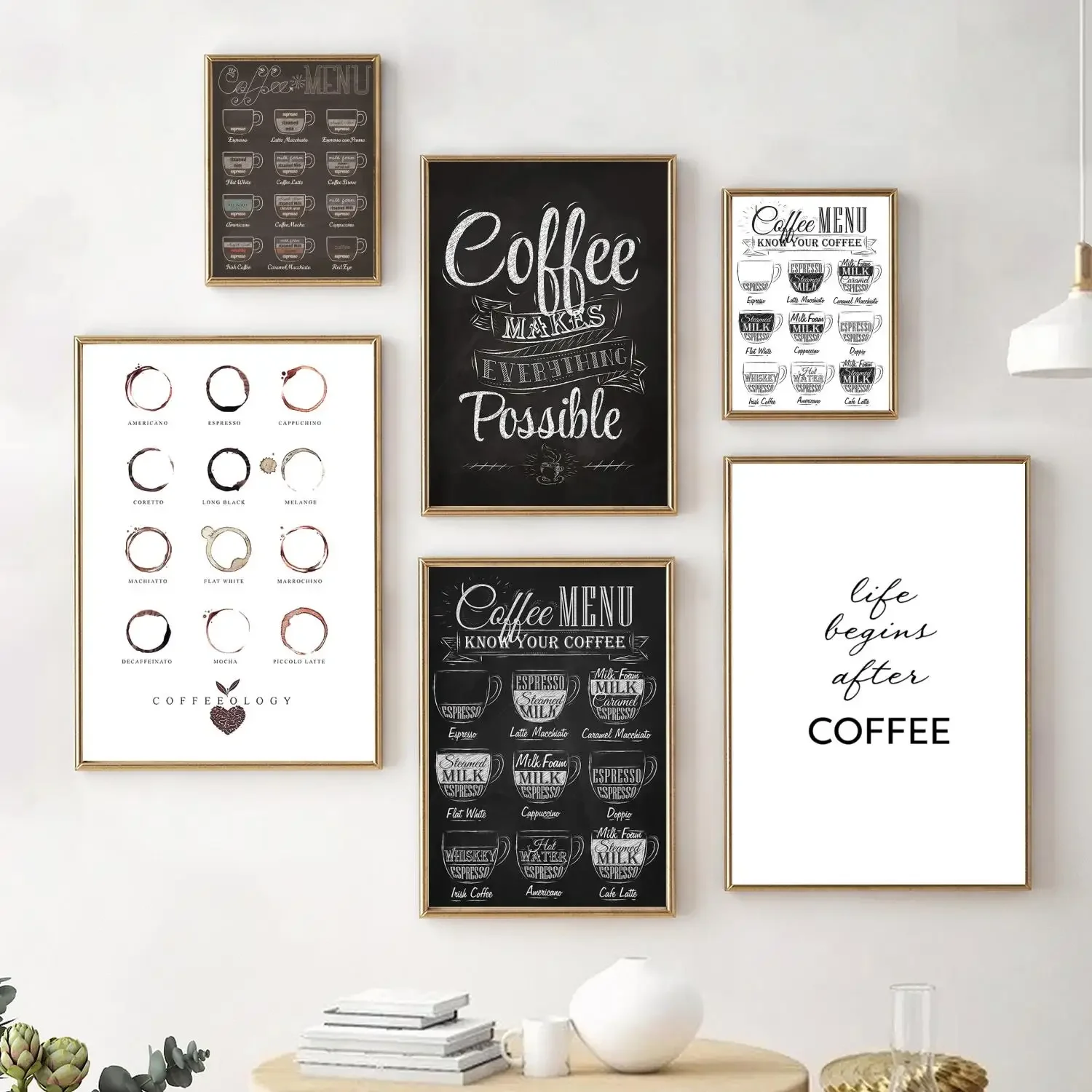 Скандинавское кофейное меню настенные панно художественный принт черный белый