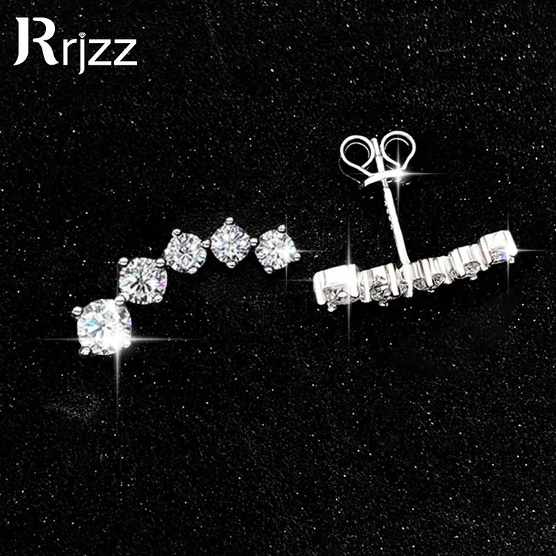 Фото Серьги-климберы Rrjzz с 5 муассанитами цвета D, сертифицированными GRA, гипоаллергенные, с покрытием из 14-каратного золота, подарок на день рождения для женщин №1