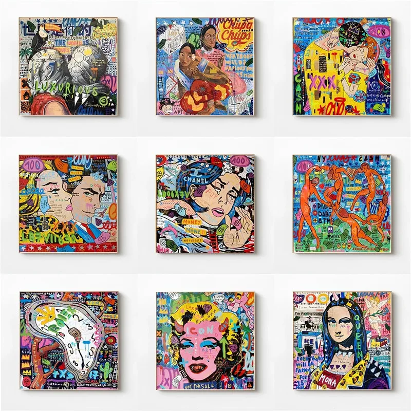 

Graffiti Clocks Mona Lisa Lover Street Art Canvas Print Painting Abstract Figure Wall Picture Living Room Home Decoration Poster