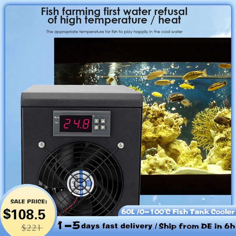 Enfriador de agua de acuario de 0-100 ℃, sistema de enfriador de tanque de peces de 60L, dispositivo de ajuste de temperatura constante para herramienta de cría de camarones y peces