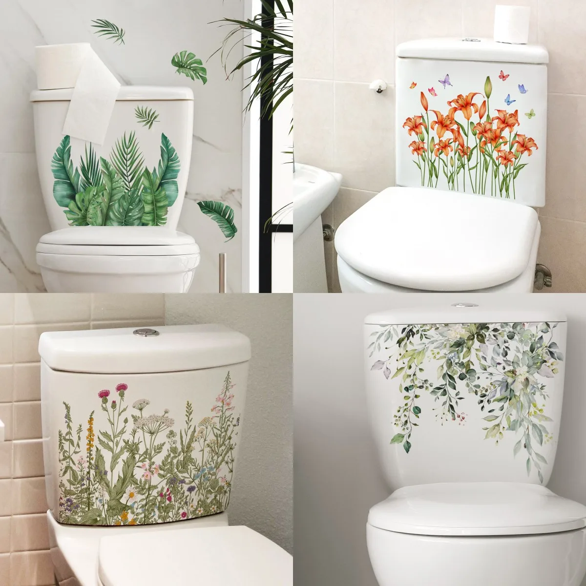 

Mural Green Plants Leaves Wall Stickers Bathroom Toilet Cupboard Decor Decals Home Decoration Beautify Self-adhesive Wallpaper
