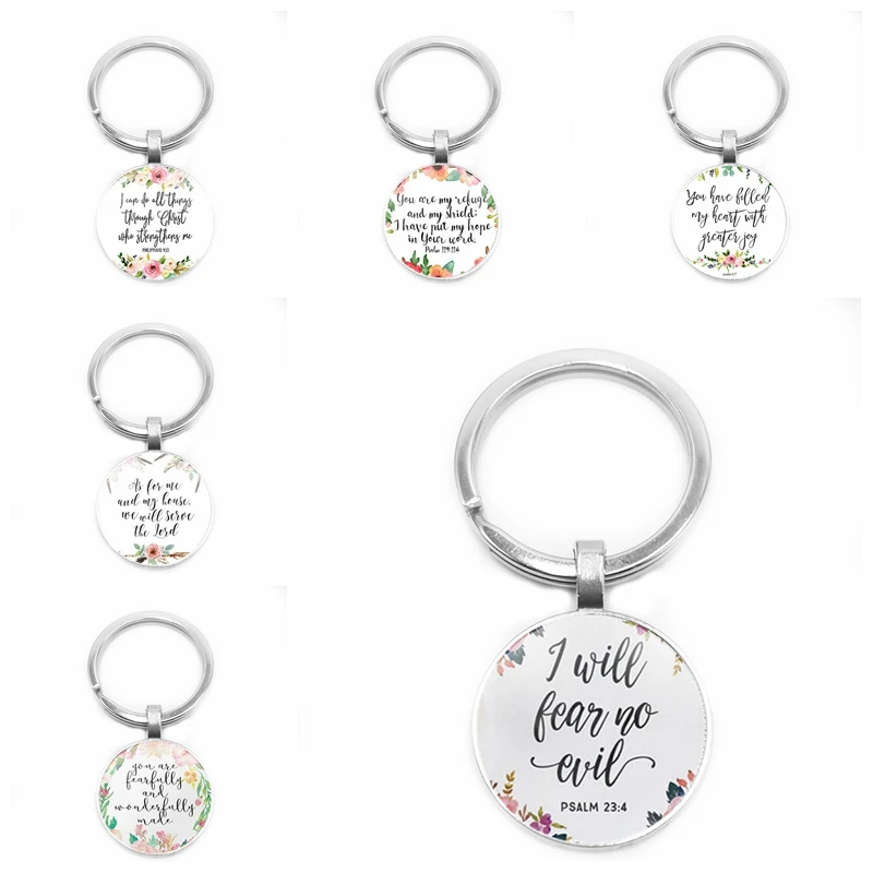 

2019 New Christian Bible Prayer Scripture Pattern Glass Cabochon Keychain Christian Car Keyring Jewelry Pendant Pendant