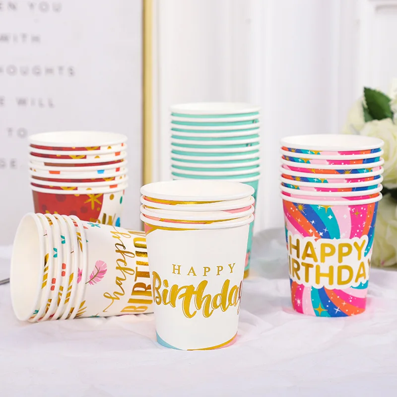 

250ml 10pcs Disposable Tableware Printed Gilding Colored Paper Cups Supply Wedding Birthday Theme Party Decoration