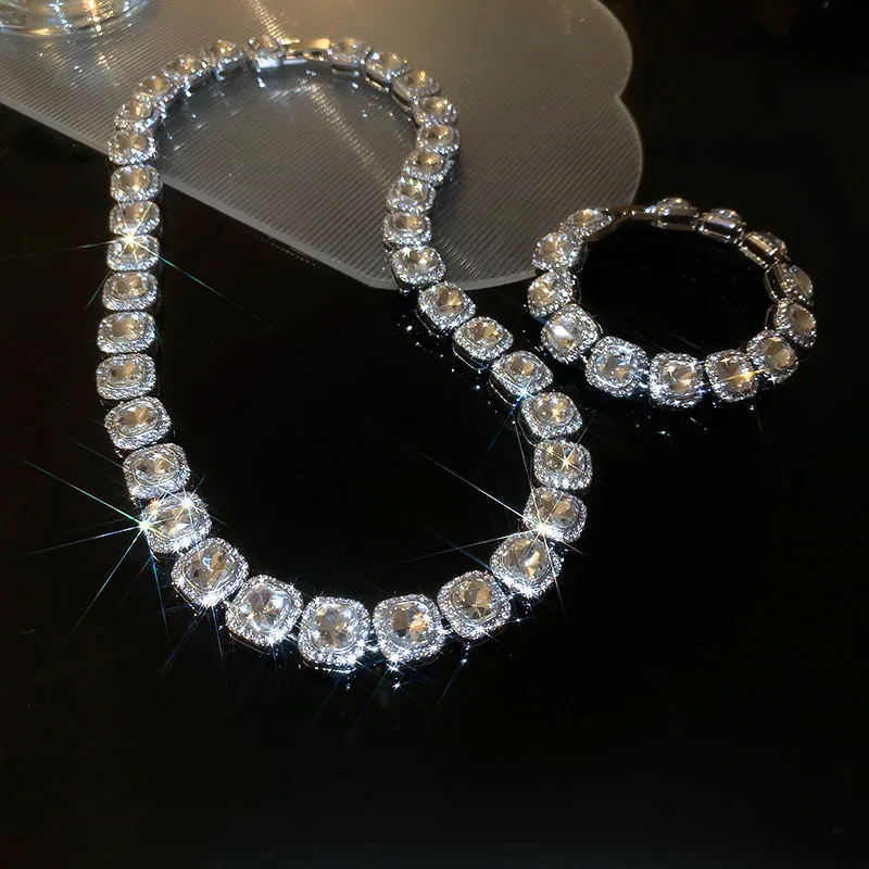 

New Rhinestone Luxury Necklace Tennis Chain Bracelet High Quality Fashion OL Necklace Clavicle Chain for Women Jewelry