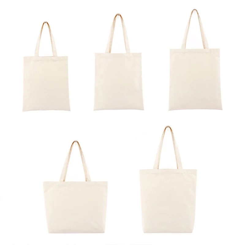 1Pc Cotton Blank Tote Canvas Bag Reusable Eco Folding Market Shopping Pack Girl Student Large Shoulder Handbag images - 6