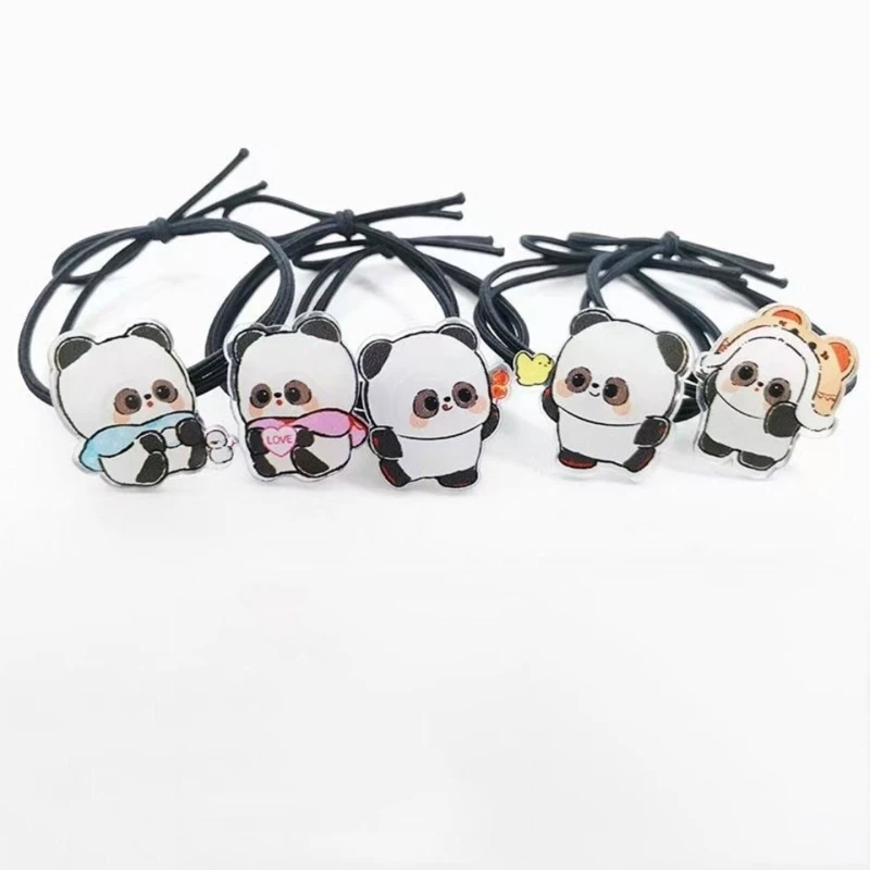 

2pcs Panda Elements Decor Hair Bands Soft Elastic Hair Ropes for Women Girl Hair