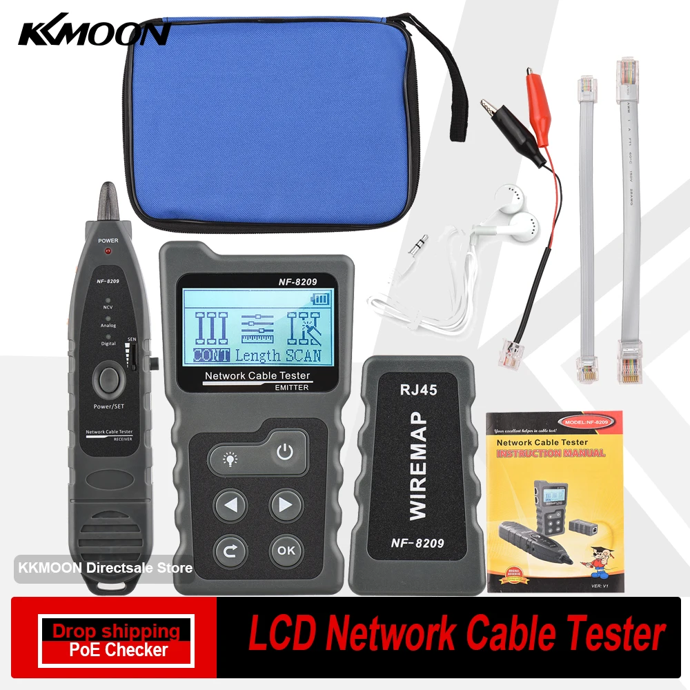 

NF-820 LCD Network Cable Tester Wire Tracker PoE Checker Inline PoE Voltage and Current Tester with Cable Tester with Illuminate