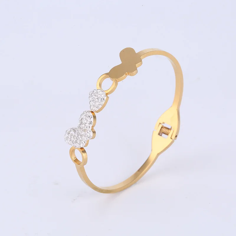 

Chic Korean Shiny Crystal Butterfly Heart Bangle Bracelet Women Girls Stainless Steel Luxury Designer Fashion Wedding Jewelry