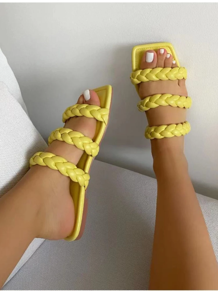 

2022 summer flat slippers women cross-border large size solid color European American dew shoes woman shoes for women