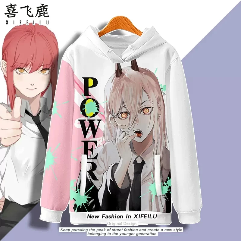 

Anime Chainsaw Man Power Hooded Hoodie Sweatshirt Coat Cosplay Costume Men Women Student Loose Pullover Tops Pants