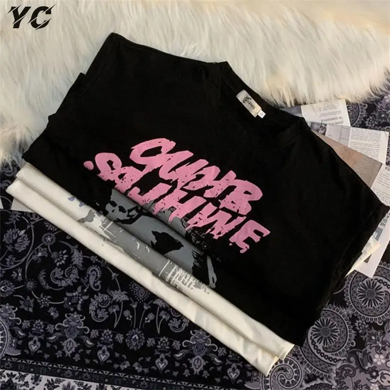 Футболка женская оверсайз в стиле Харадзюку уличный Топ панк/готика/хип-хоп