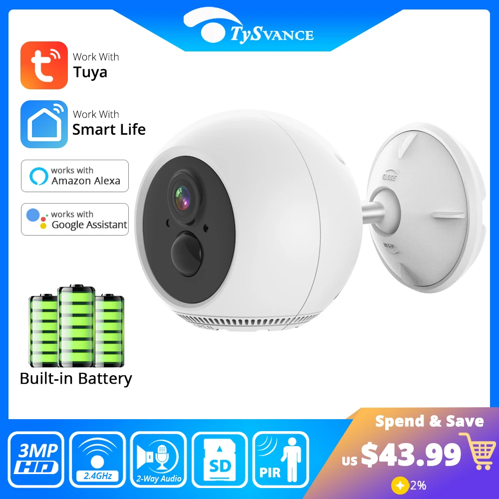 

Tuya Smart Life 6000mAh Rechargeable Battery IP66 Outdoor Wireless WIFI 3MP IP Surveillance Siren Solar Camera Alexa Google