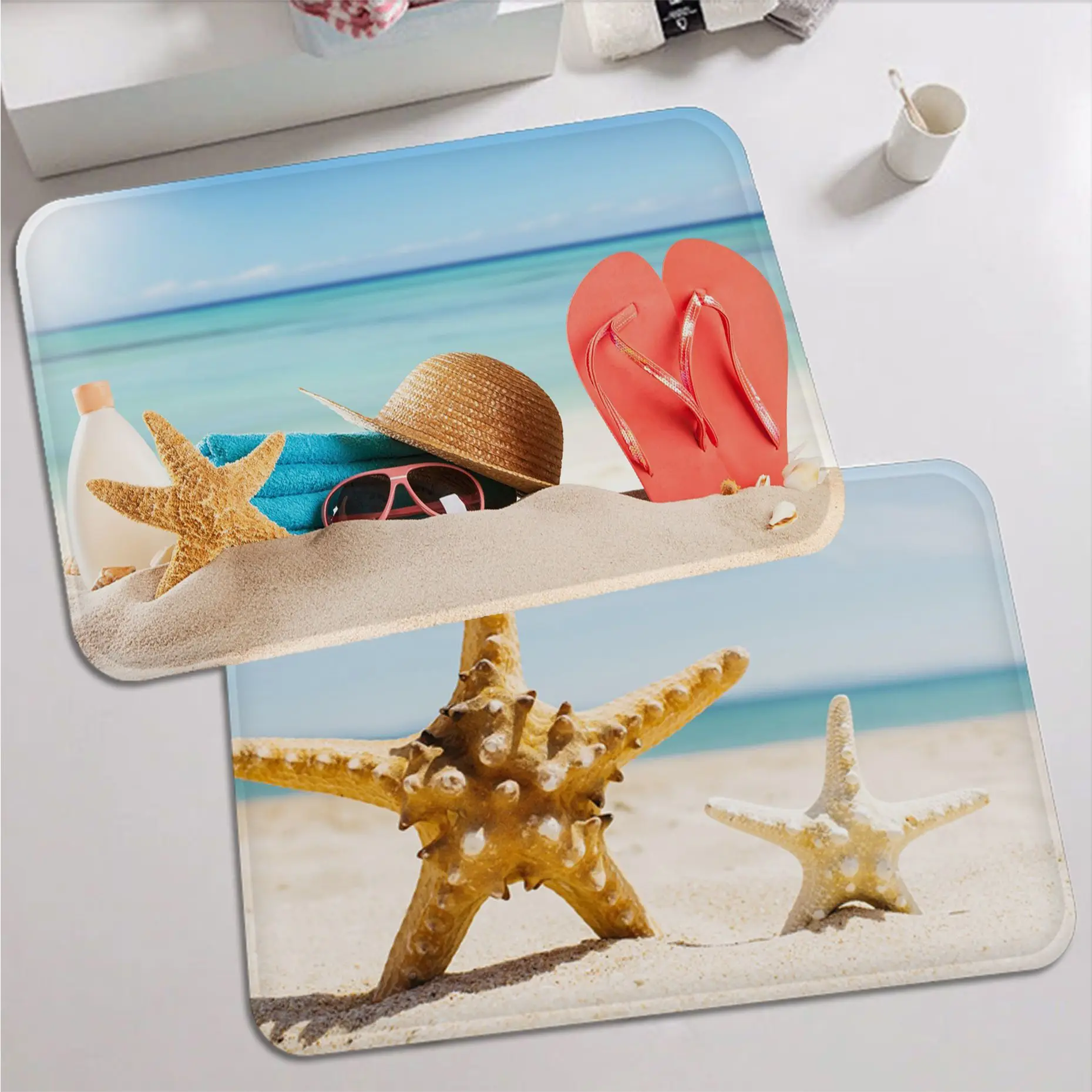 

Sea Doormat Ocean Beach Starfish Floor Mat Nordic Style Bedroom Living Room Doormat Home Balcony Anti-Slip Modern Home Decor