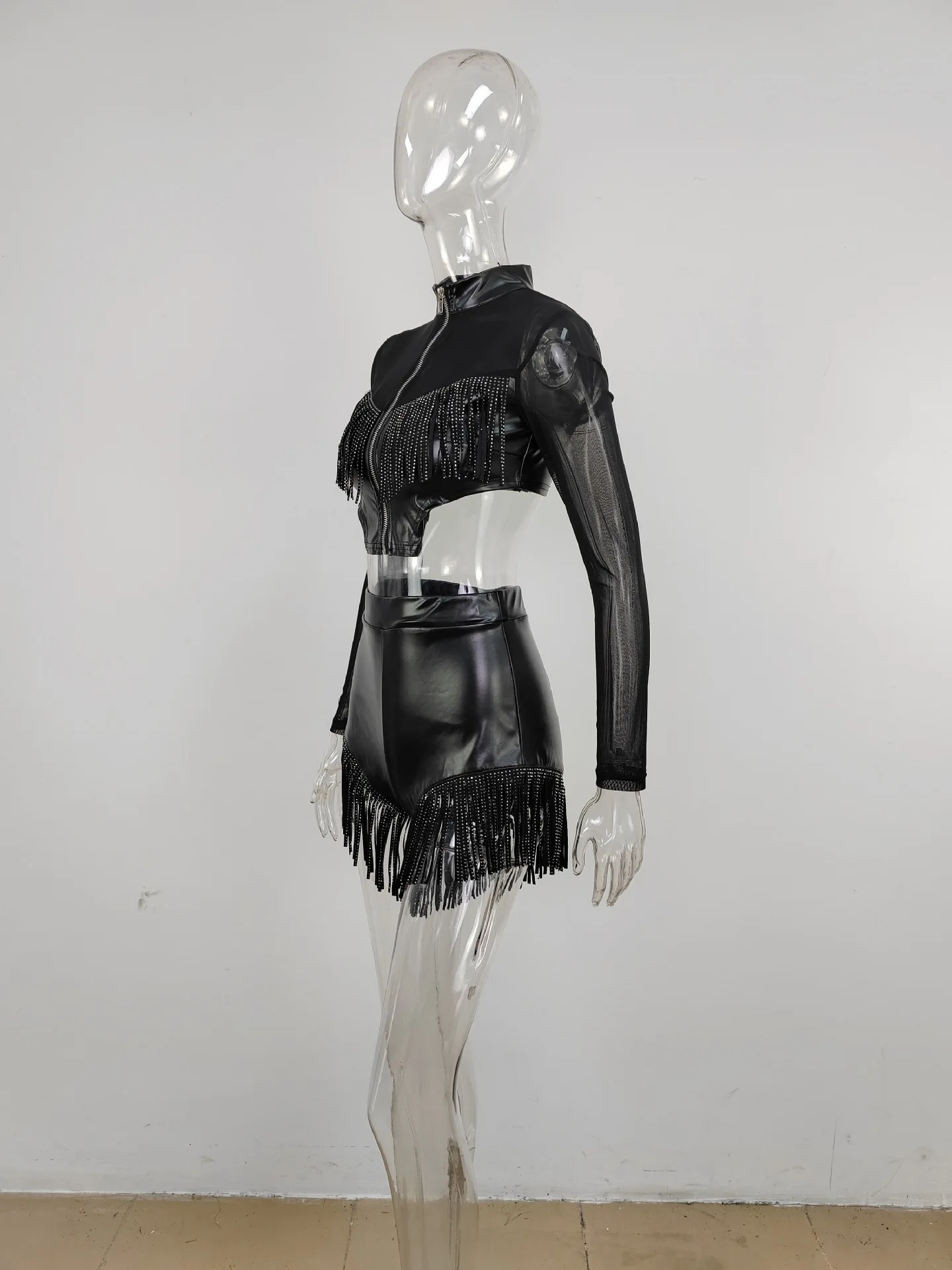 Женская одежда комплект из искусственной кожи с бахромой и локомотивом супер