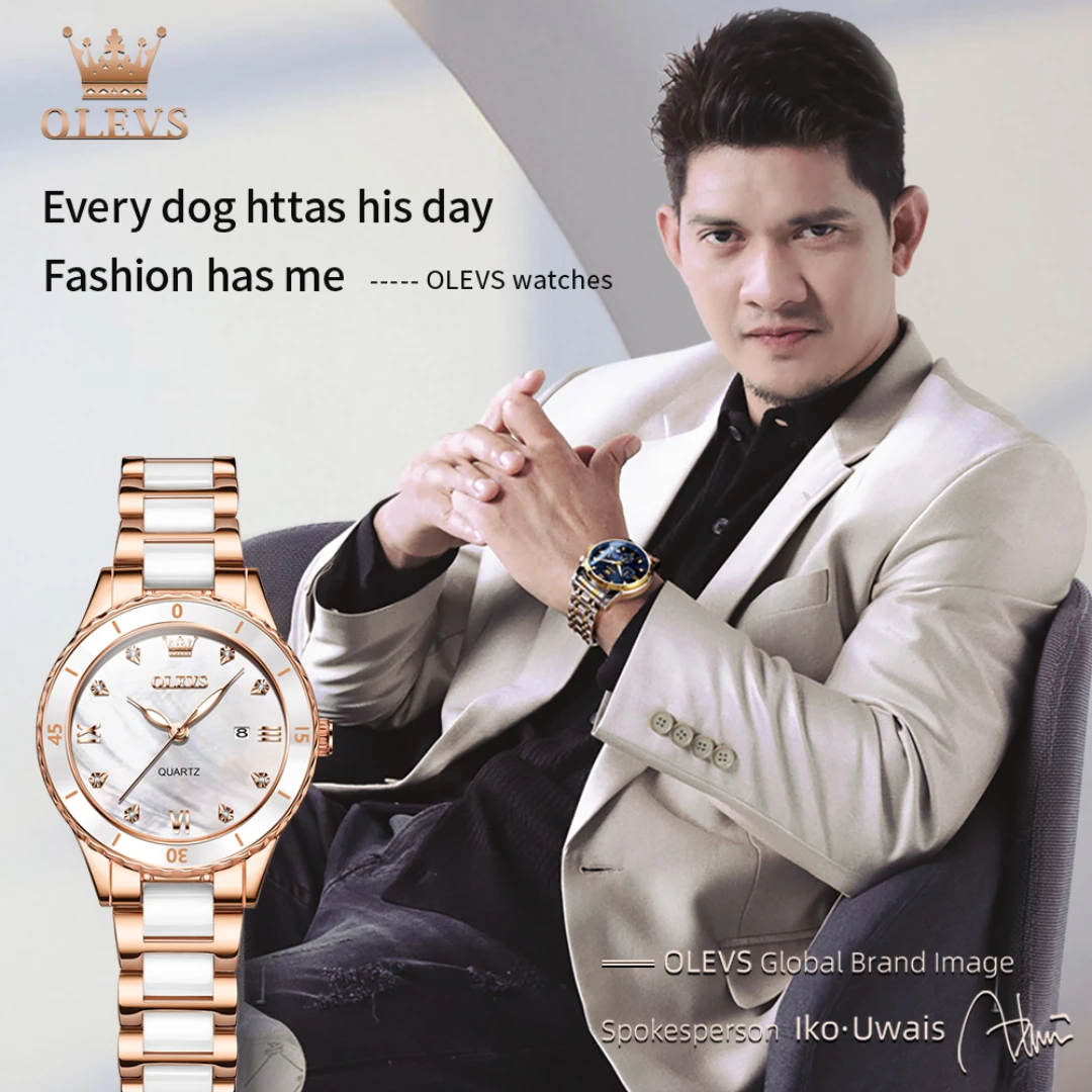 OLEVS 9985 Кварцевые модные часы в подарок Керамический ремешок для часов Наручные с