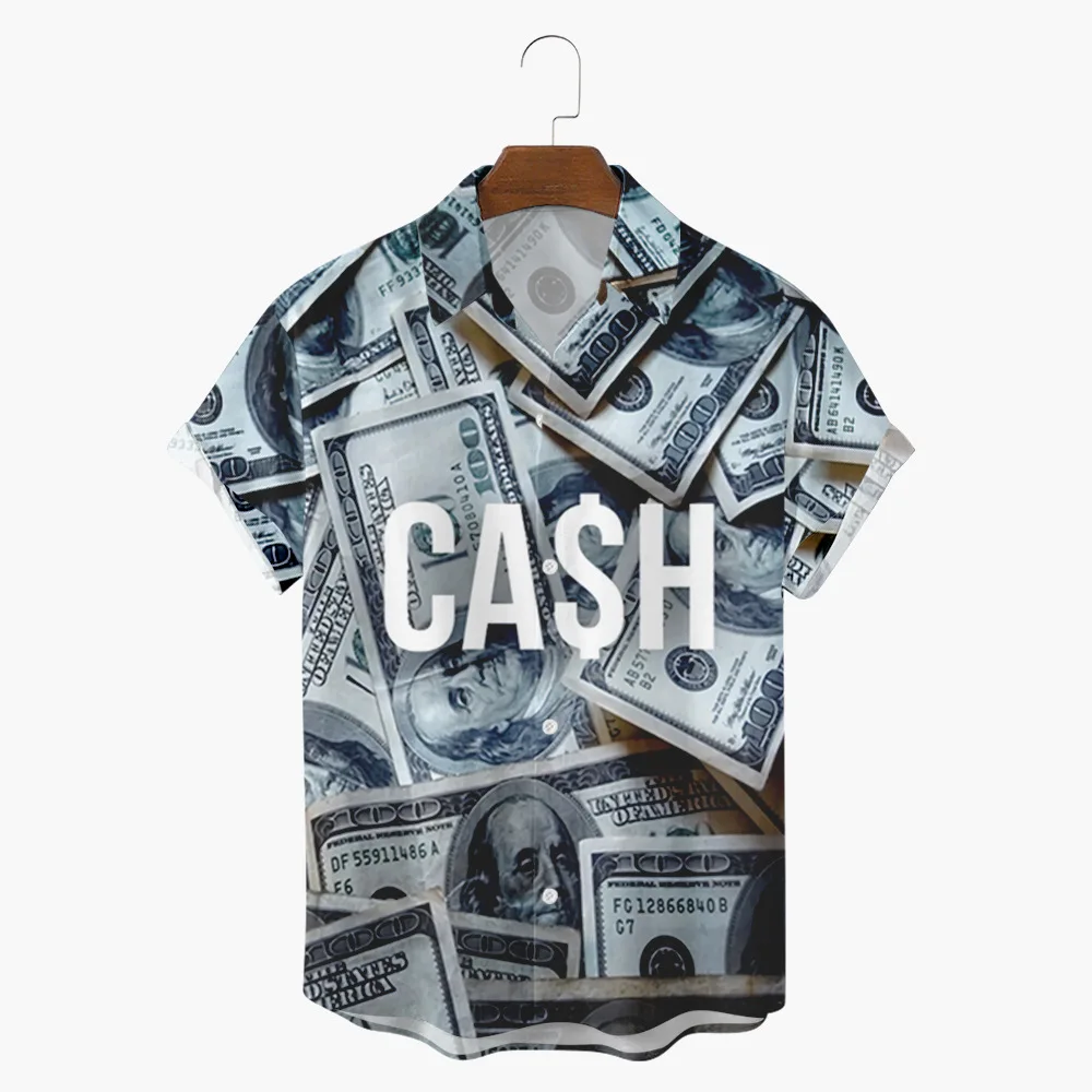 

Summer New Short Sleeve Shirts US Dollars Prints Fashion Patterns Trendy Men's Tops Shirt Plus Size 6XL Mens Hawaiian Beachwear