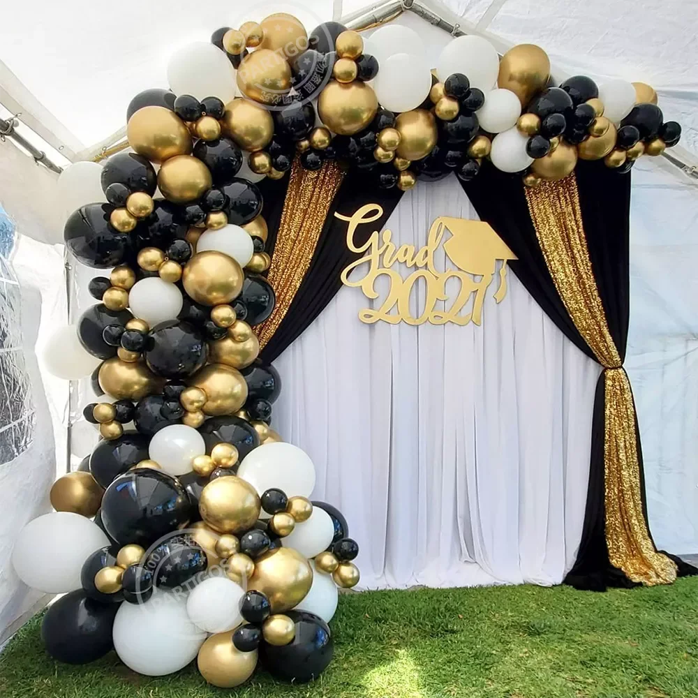 

Metallic Black&Gold Balloons Garland Arch Kit White Latex Baloons For Graduation Wedding Birthday Party Decorations