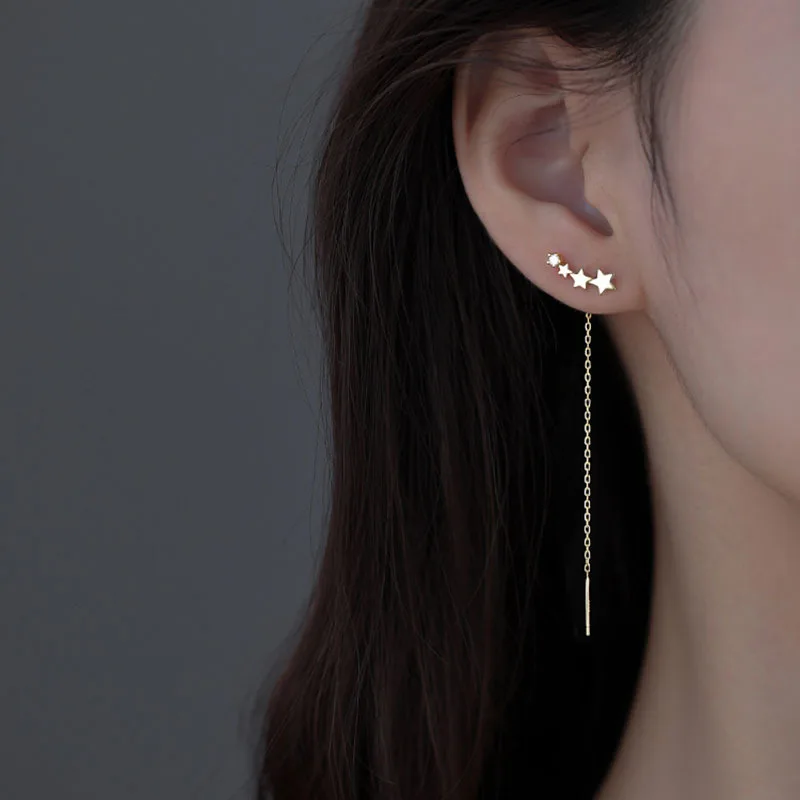 

Lovely Simple Stylish Star Drop Earrings For Women Shiny White Zircon Exquisite Versatile Female Long Chain Tassel Earring Gifts