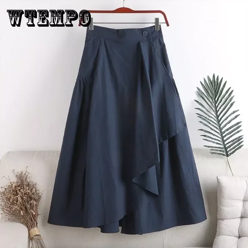 

WTEMPO Irregular Skirt for Women Female Autumn Winter Skirts Casual Korean Style Midi Skirt High Waist Asymmetrical A Line Skirt