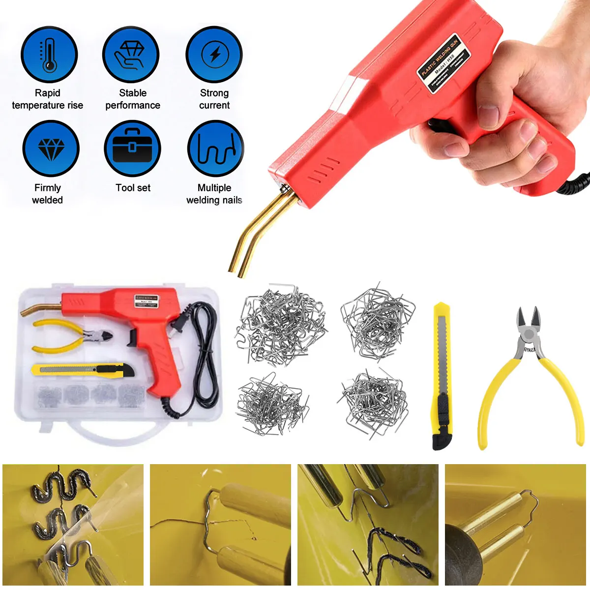 

Welding Machine Car Bumper Repair Kit 50W Hot Stapler Handheld Plastic Stapler with 200 Staples Welding Machine Bumper Repair