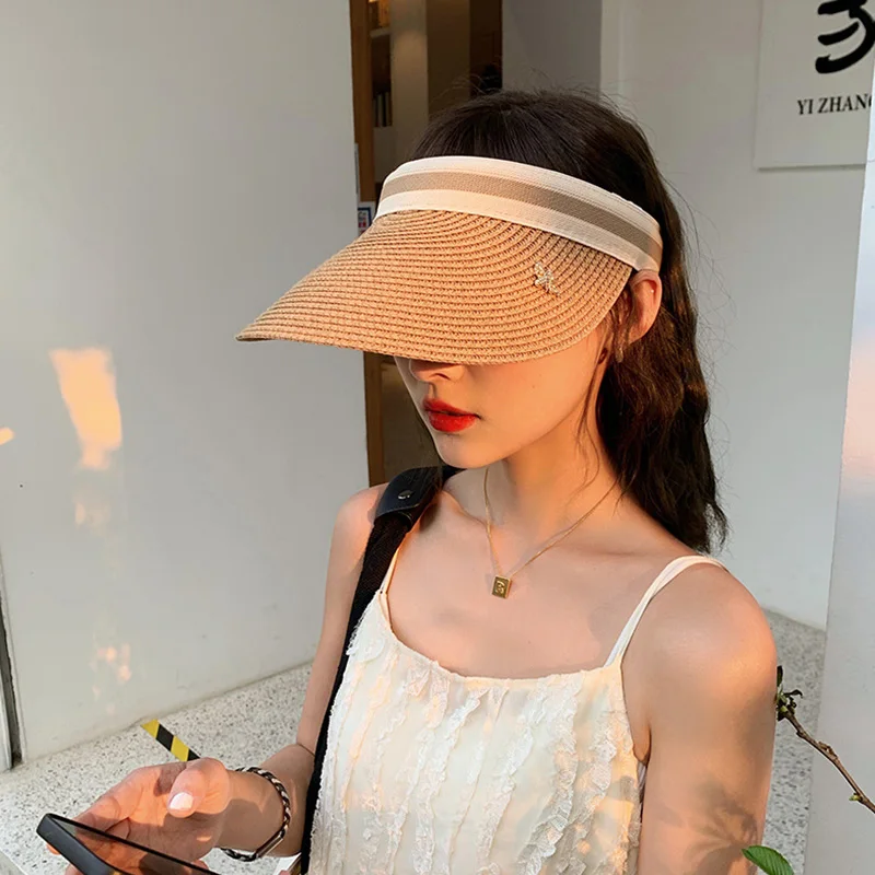 

Woman Sun Hats Outdoor Visor Caps Summer Hand Made Straw Cap Female Casual Shade Empty Top Hat Fishing Vacation Beach Caps