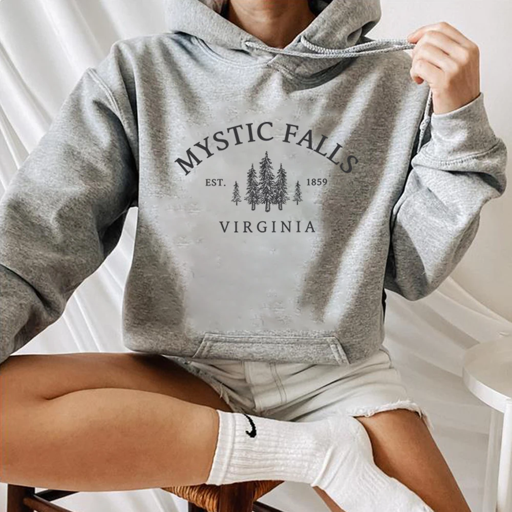 Фото Рубашка Mystic Falls худи «Virginia» ators, пуловеры унисекс с длинным рукавом и круглым вырезом, худи, Повседневный свитер для фанатов вампира №5