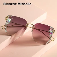 new diamond sunglasses women uv400 protection oversized sun glasses square sunglass rimless rhinestone oculos brand designer