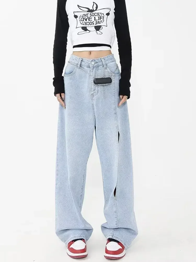 Женские свободные джинсы с завышенной талией повседневные рваные и широкими