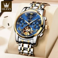 olevs mens classic mechanical watch waterproof business stainless steel strap watch skeleton automatic mechanical watch
