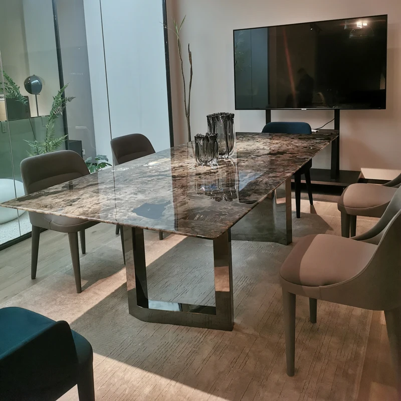 Минималистичный прямоугольный итальянский мраморный обеденный стол дизайн sense custom гостиная luxury villa обеденный стол для всей семьи и стулья
