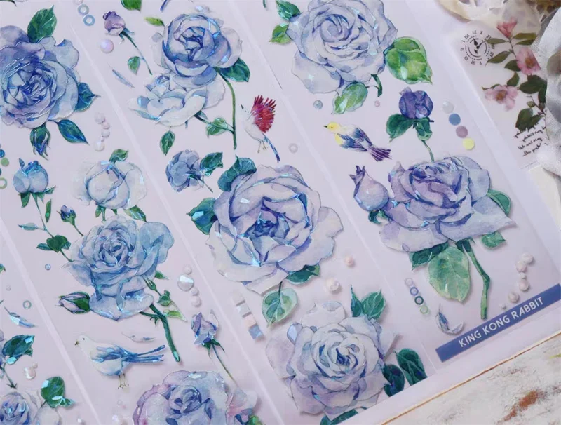

Очаровательные ледяные синие розы, блестящие оболочки, ленты для домашних животных, товары для рукоделия, скрапбукинг, создание открыток, декоративные наклейки