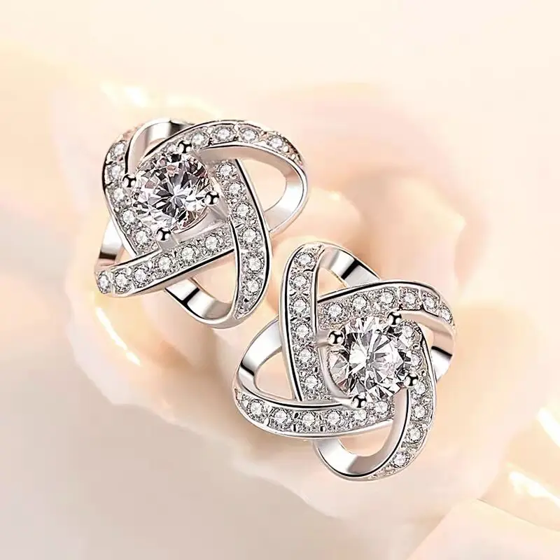 

YANHUI Fine Jewelry Flower Natural Zirconia Diamond cz Stud Earring Real Tibetan Silver S925 Party Wedding Earrings for Women