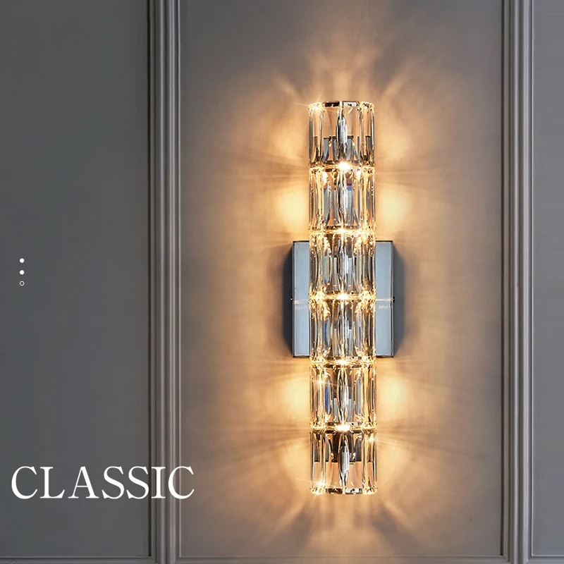 Modern Simple and Luxurious Crystal Wall Lamp Stainless Steel Led Wall Lamp New TV Wall Lamp Bedside Lamp Villa Porch Aisle Lamp