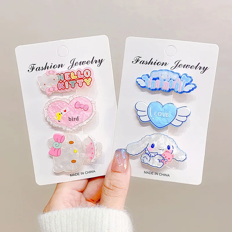 

Sarnio Hairpin Kawaii Hellokitty Kuromi Cinnamoroll Melody Cute Cartoon Sweet Girl Hair Accessories Children Bb Clip Bangs Card