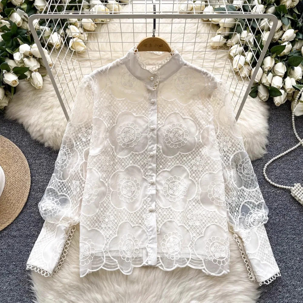 Осенняя новая легкая роскошная высококачественная рубашка с воротником-стойкой