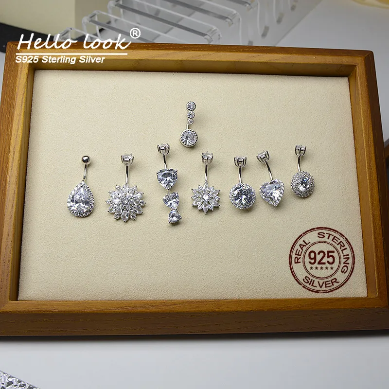 HelloLook 925 пробы Серебряный пирсинг в пупок роскошное циркониевое кольцо для пупка