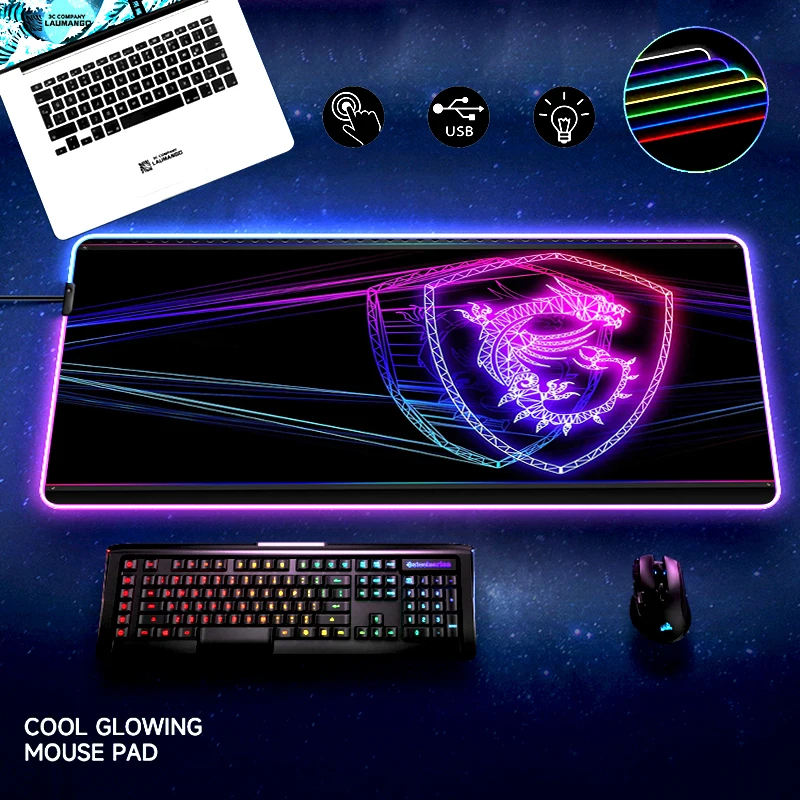 

Коврик для мыши с RGB-подсветкой, настольные аксессуары для компьютера MSI, коврик для геймеров, большой игровой коврик
