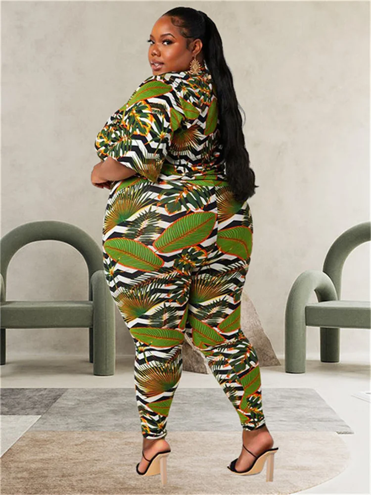 Plus Size Two Piece Outfits Women Summer Clothing Print Short Sleeve Casual Top and Pants New Matching 3xl 4xl 5xl 6xl