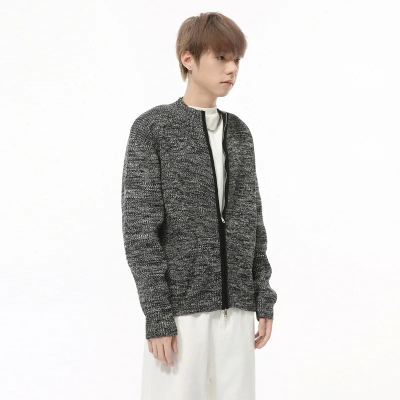 Нишевый дизайн мужской кардиган однотонный с круглым воротником повседневные