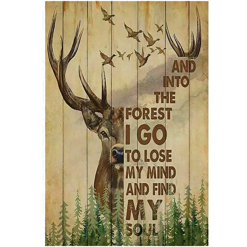 

Home Decoration Hunting Deer and Duck and into The Forest I Go Tin Sign Art Metal Wall Plaque Decor Outdoor Indoor Wall Panel